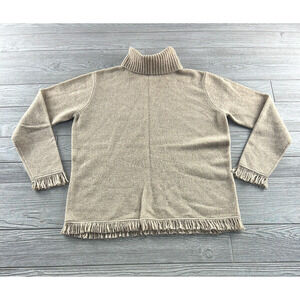 Rafaella Turtleneck Sweater Women Medium Beige Tassel lambswool Long Sleeve